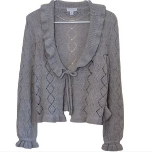 Charter Club Light Gray/Blue Ruffled Beautiful 😍 Cardigan